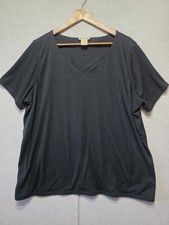 TravelSmith Women 2X Black V Neck Pullover Top Short Sleeve USA Made