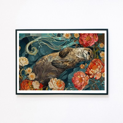 Botanischer Flussotter Blumen Grafik Illustration 7x5 Wohndeko Wandkunstdruck