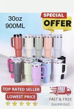 30oz Tumbler Cup with Handle & Straw -Stainle...