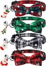 4 Pack Christmas Cat Collars with Bow Tie and Bell,Breakaway Kitten Collar for G