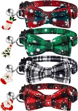 4 Pack Christmas Cat Collars with Bow Tie and Bell,Breakaway Kitten Collar for G