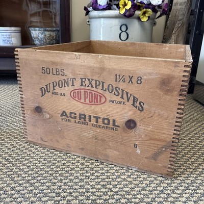 Vintage Wooden Crate Dupont Agritol Land Clearing High Explosives Dynamite Box