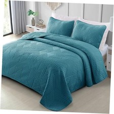 Ultrasonic Full Queen Quilt Bedding Set, Lightweight Teal Bedspreads Soft