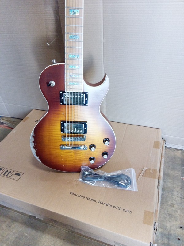 Open Box Old Aged Electric Guitar Genuine Mahogany Body Maple Fretboard Sunburst