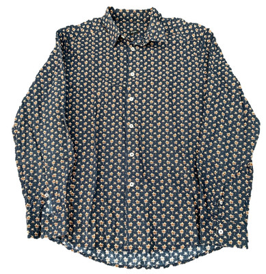 PS Paul Smith Herren Palmenmuster Hemd Marineblau Langarm Baumwolle M L 22,5''