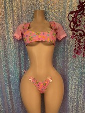exotic dancewear outfit candy print micro crop top and thong set