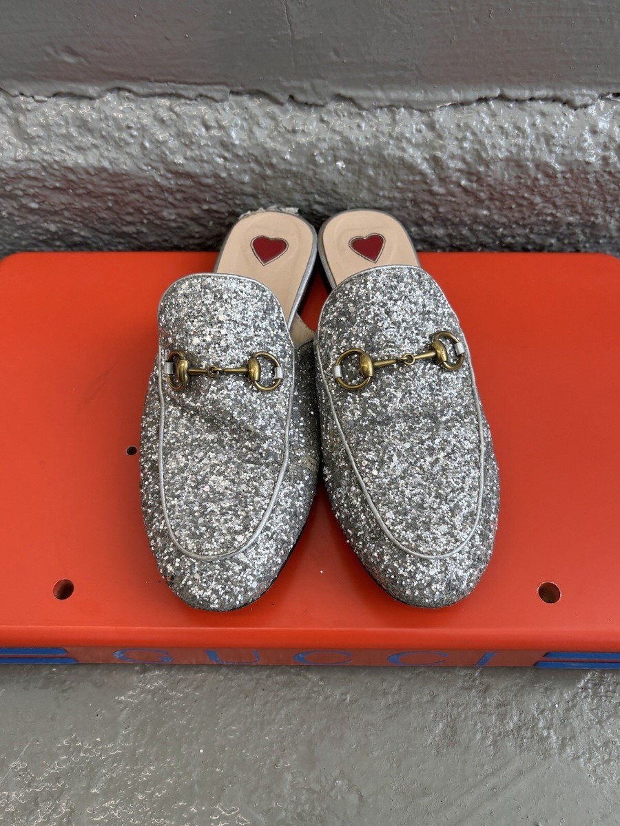 Gucci Metallic Princetown Glitter Slipper GUCCI Princetown Silver