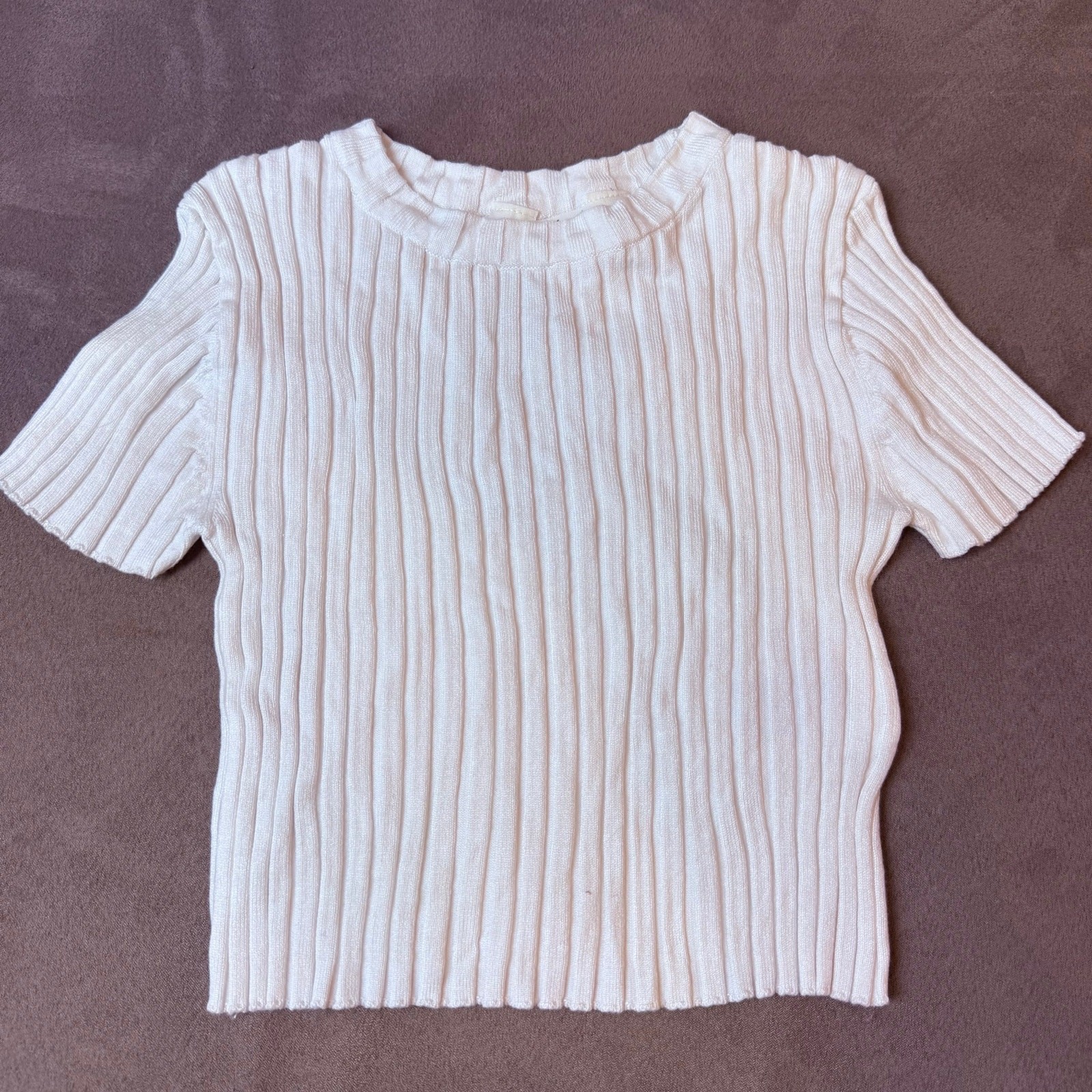 H&M White Ribbed Knit Top Shirt Sweater 8 10 Girls