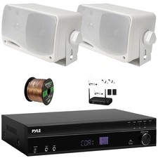 Pyle FM Home Theater Receiver, 2x 3.5'' 200W Max 3-Way Speakers Wireless Mic