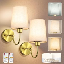 Battery Operated Wall Sconce Set Linen Gold 2 Pack 10000mAh Rechargeable