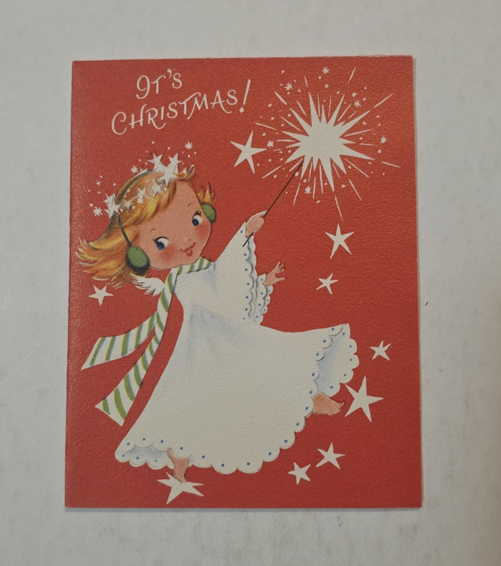 Vintage Norcross Christmas Greeting Card "It’s Christmas!" Girl Angel Star Wand