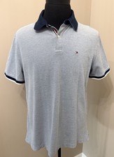 Tommy Hilfiger Polo Shirt Mens XL Heather Blue Custom Fit Flag Emb. Logo Sz XL