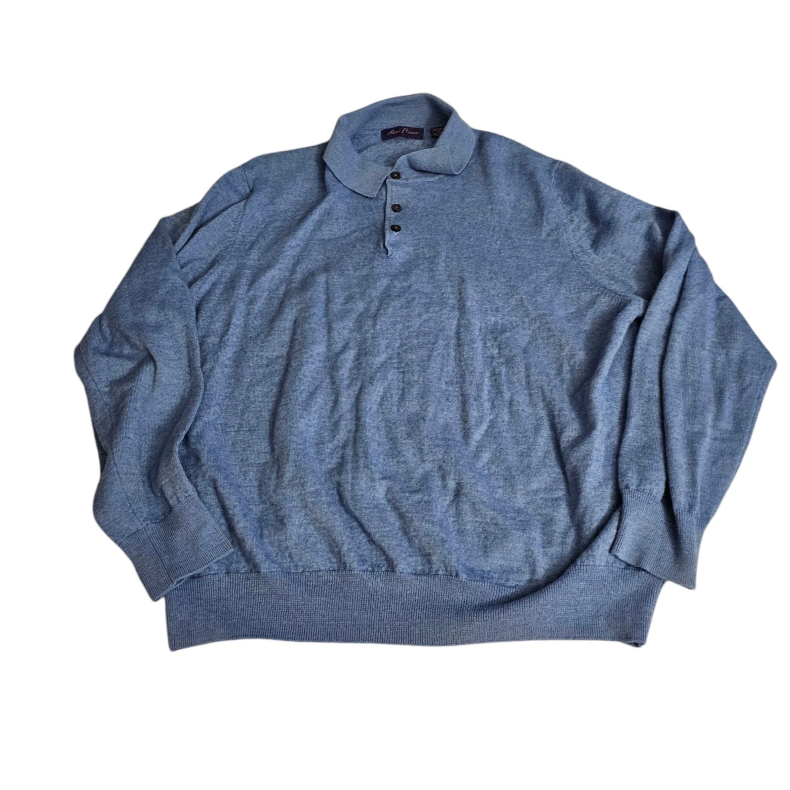 Alan Flusser Men's Merino Wool Blend Collar Long Sleeve Sweater Blue XxLarge