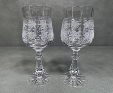 Pair of Bohemian Brunswick Star Cut Crystal Wine Water Goblets Glasses 6 1/2"