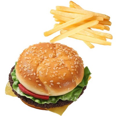 Fake Hamburger & Fries Display - Realistic Faux Food Props for Decoration