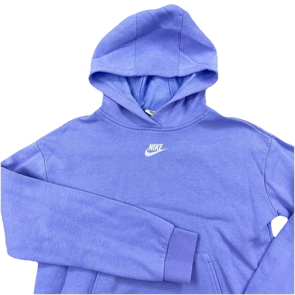 耐克连帽衫女孩 XL 紫色白色运动衫中心 Swoosh 基本素色青少年儿童 — 第 2/4 张图片