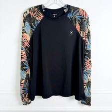 Hurley Rash Guard Women XXL Black Tropical Floral Long Sleeve Sun Protection Top