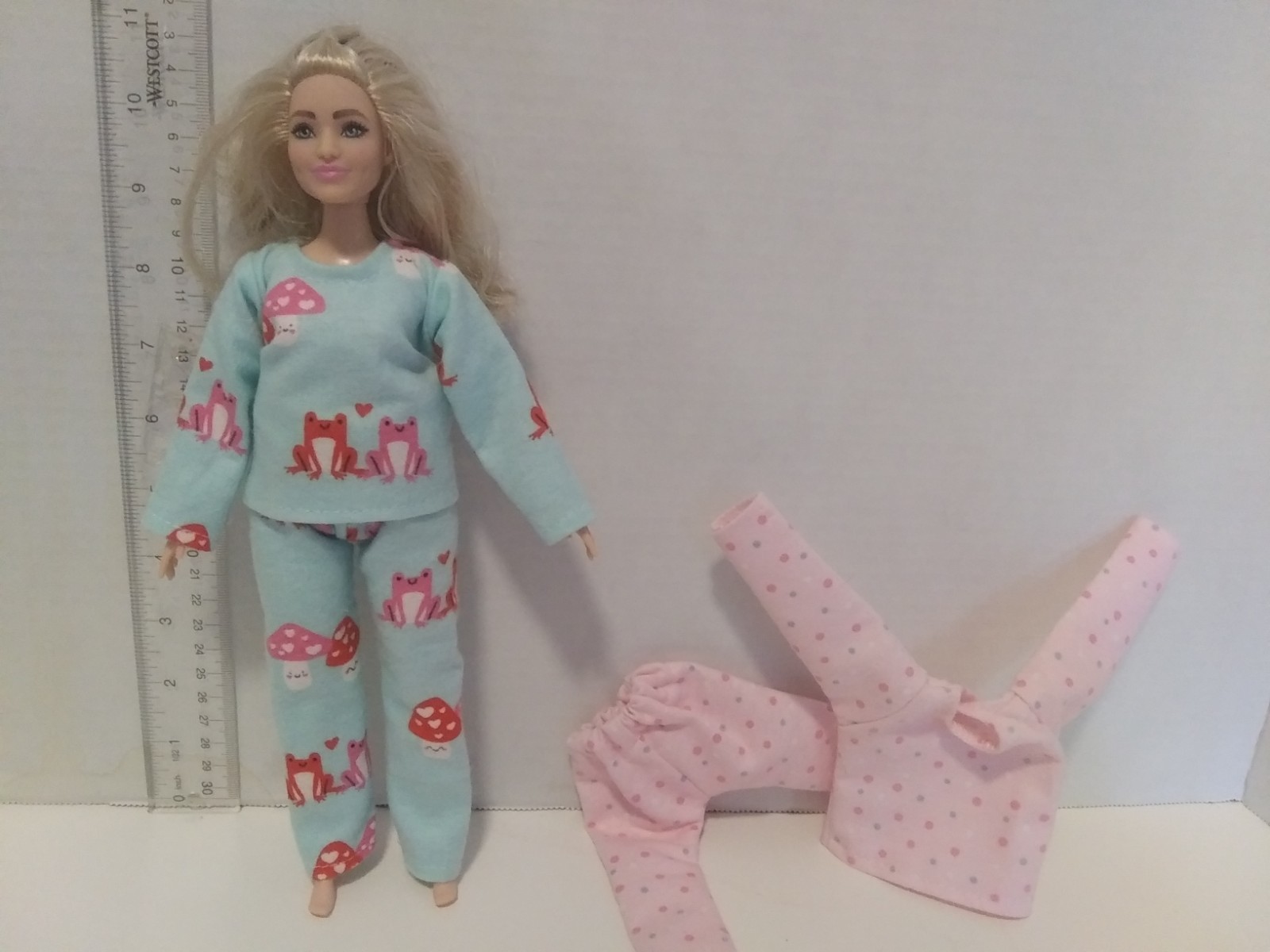 Handmade To Fit Curvy  Size B Doll- Lot  2 Pr Flannel Pajama