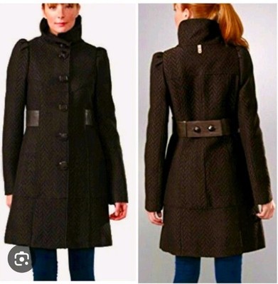 Mackage Leather Trimmed Trixie Jacquard Brown Coat Size L