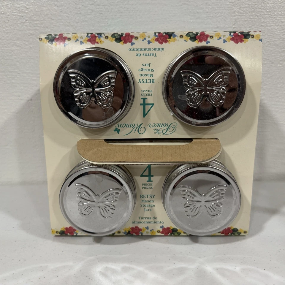 Juego de 4 frascos de almacenamiento Betsy Mason The Pioneer Woman 32 oz - tapas mariposa plateadas Foto 3 de 4