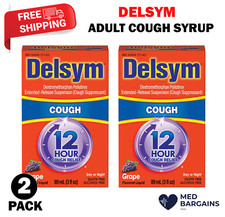 Delsym Adult Cough 12hr Relief Suppressant Liquid Grape Flavor 3 Ounce - 2 Pack