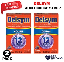 Delsym Adult Cough 12hr Relief Suppressant Liquid Grape Flavor 3 Ounce  - 2 Pack