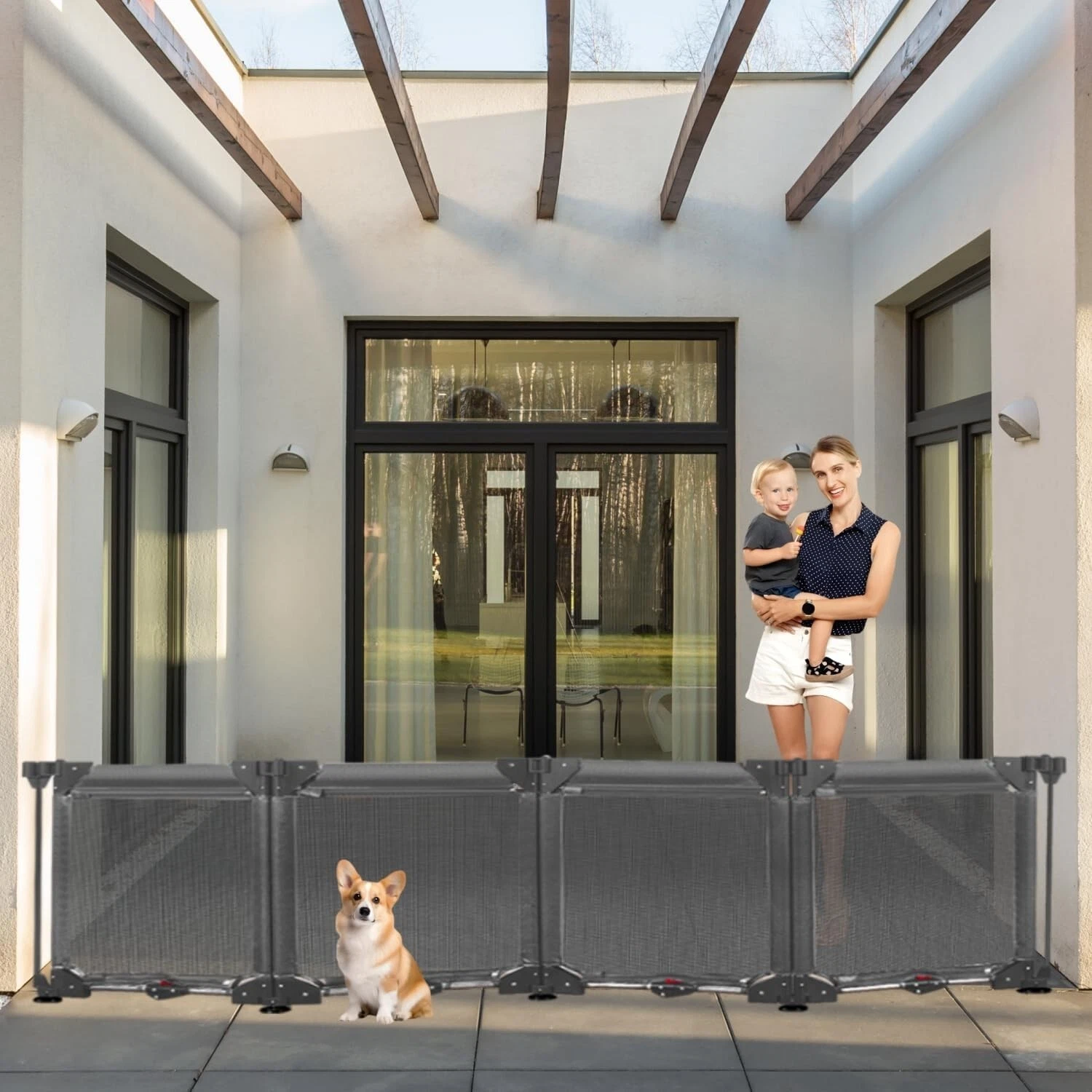 Free Standing Dog Gate Folding Pet Gate - Easy Step Over - 24 Inch Tall