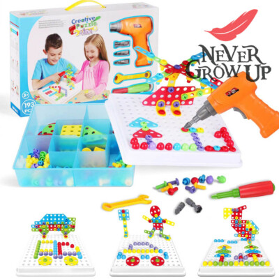 Kinder Kinder 3D Mosaik Bohrmaschine Set Bausteine Zum Selbermachen Puzzle Spielzeug *R.A*