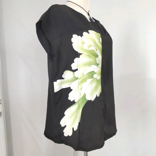 Camicetta seta kimono giapponese remake donna fatta a mano nera design originale ML - Foto 5 di 9