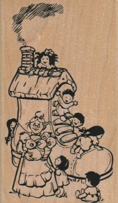 Old Lady In Shoe 2 3/4 x 4 1/4'' Rubber Stamp, Old Lady Stamp, Girl Stamp