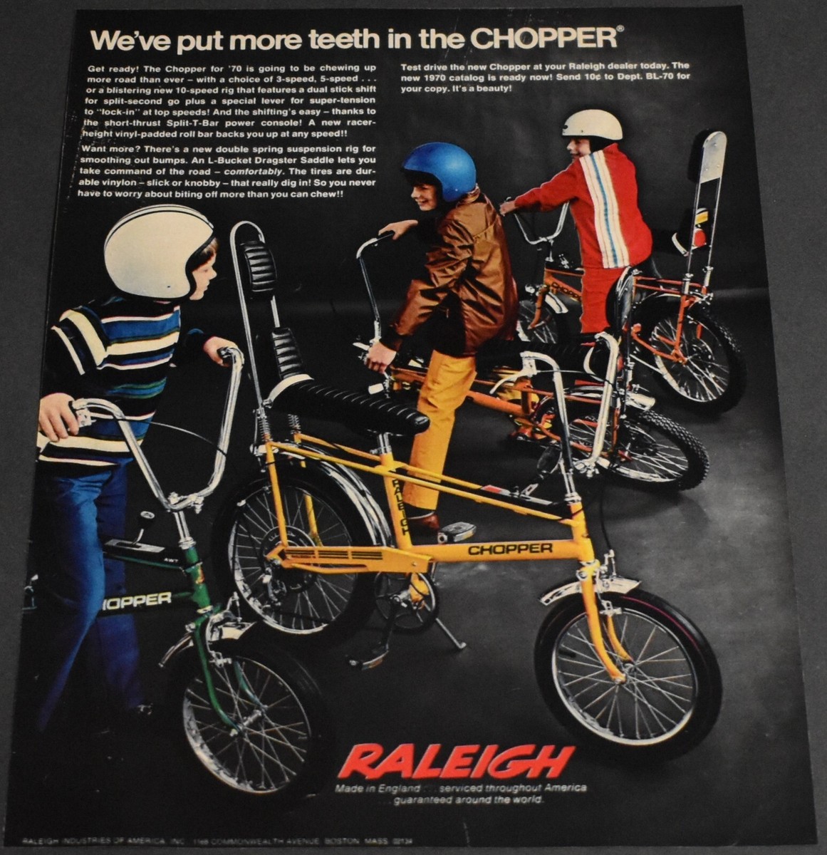 1970 Print Ad Raleigh Chopper Bicycle Bike 70's Style Art Boys