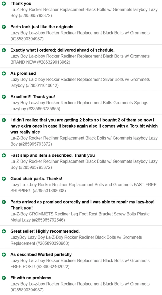 Juego de ojales de plástico con reposapiés reclinables La-Z-Boy OEM PIEZAS LAZY BOY Foto 3 de 4