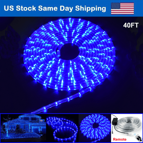 40FT LED Rope Strip Lights Flexible Lights Hanukkah Outdoor Decor w/ Remote Blue - Picture 1 of 11