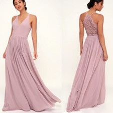 Lulus Love Spell Lace-Back Maxi Dress in Dusty Lavender Size Medium