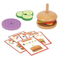 Make Your Own Burger 15 Piece Wooden Stackable Toy with 10 Order Cards