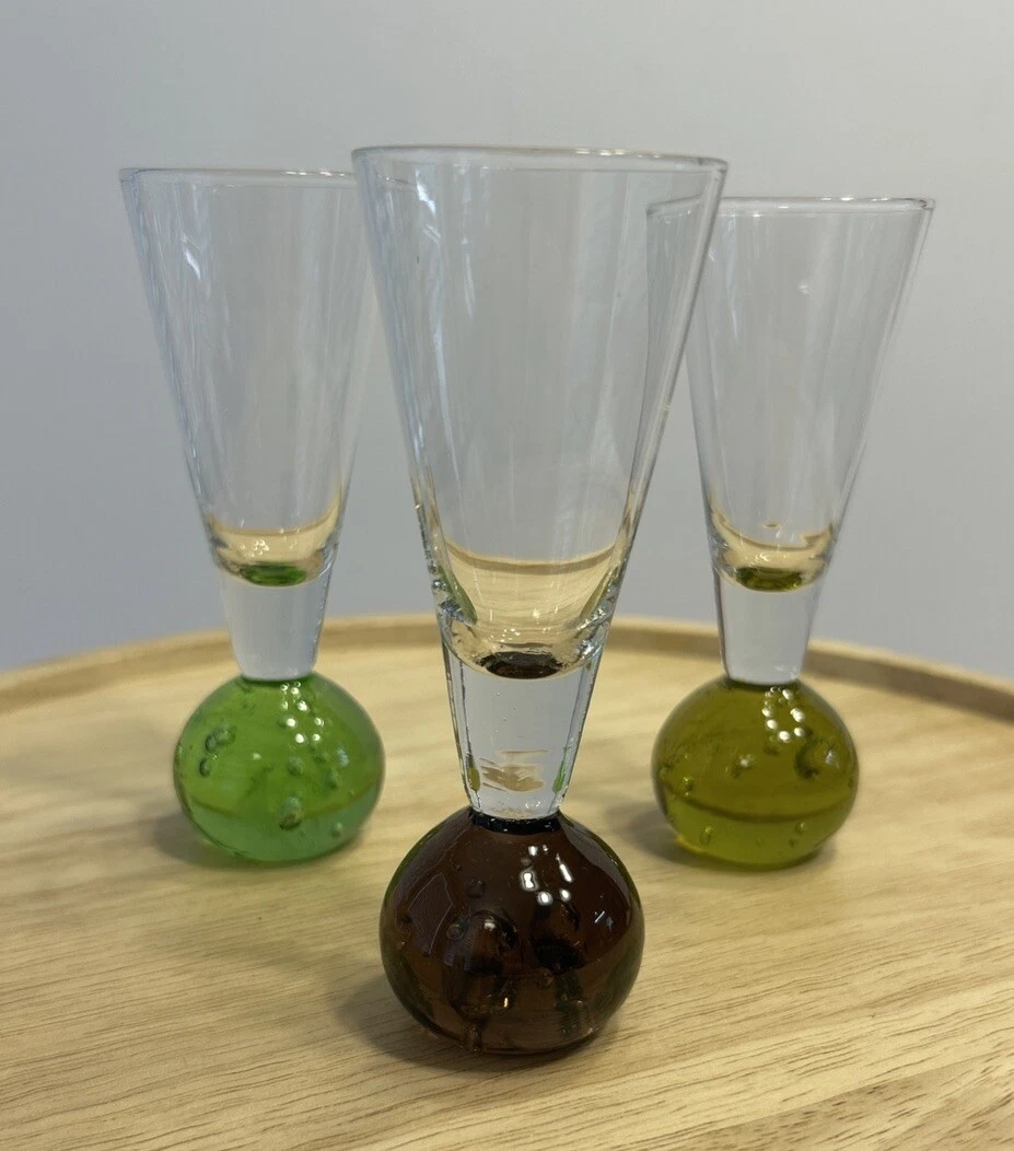 Set Of 3 Vintage Bubble Ball Shot Glasses MCM Atomic