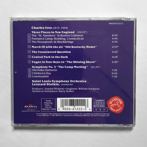 Ives Symphony No. 3 Three Places In New England Leonard Slatkin CD 1992 RCA - Picture 2 of 2