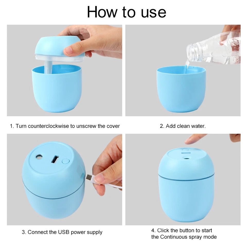 Mini Car Air Humidifier Portable Air Freshener With LED Night Light USB Powered - image 2 of 4