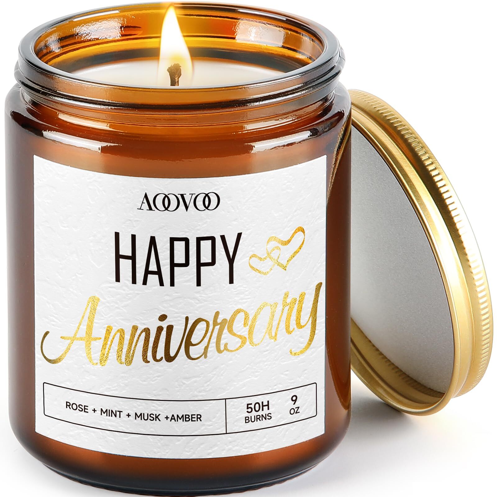 Anniversary Candle Gift for Her - Happy Anniversary, Rose Scented Soy Wax Can...