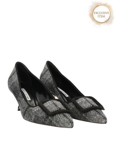 RRP€939 MANOLO BLAHNIK Tweed Court Shoes US10 UK7 EU40 Grey HANDMADE in Italy - Picture 1 of 8