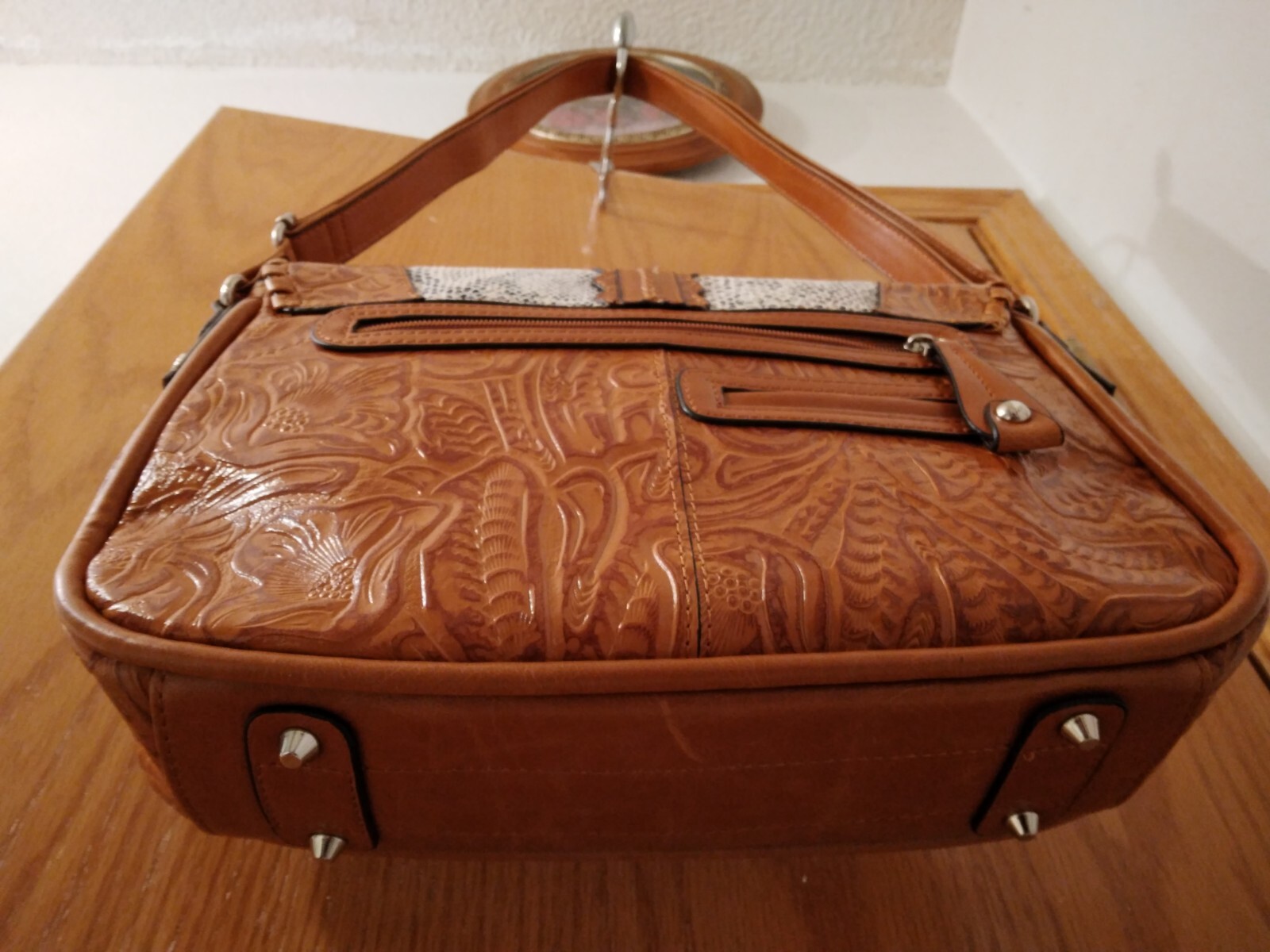 Genuine Leather Embossed Python Medium Shoulder B… - image 5