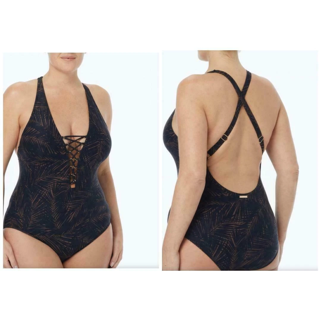 NWT MICHAEL KORS 22W Plus Sized lace up cris cross back one piece swimsuit