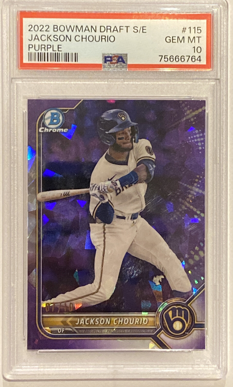 2022 Bowman Draft Chrome Jackson Chourio Purple Sapphire /10 PSA 10 GEM MINT