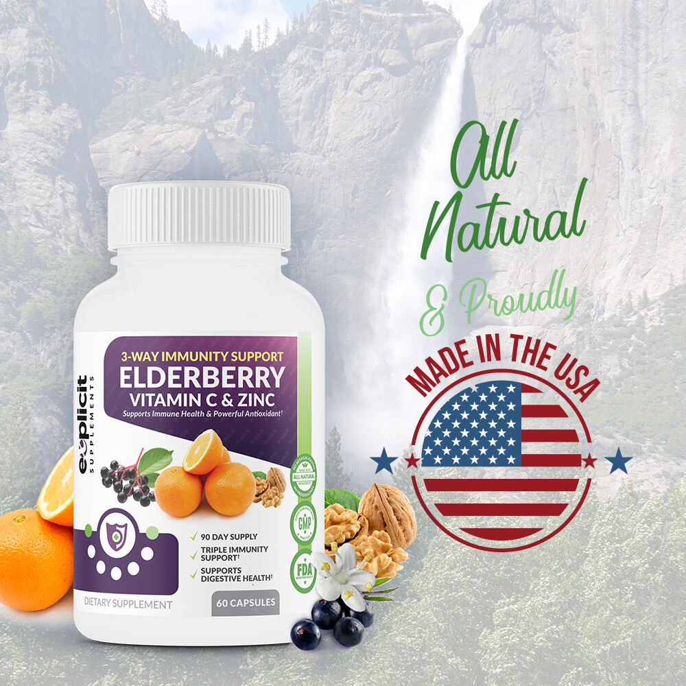 Natural Elderberry, Vitamin C & Zinc Supplement Triple Immunity