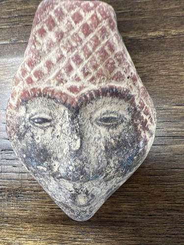Vintage Clay Face Tribal Rattle 4.5”x 3.25 “x 2” - Picture 7 of 8