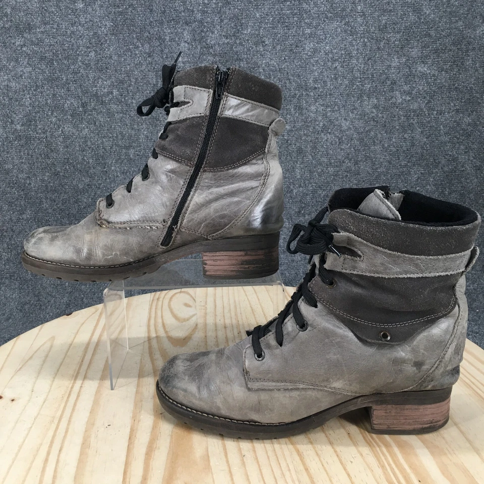 Dromedaris Combat Boots Womens 42 Gray Leather Lace Up Side Zip Block Heels - Image 2 of 4