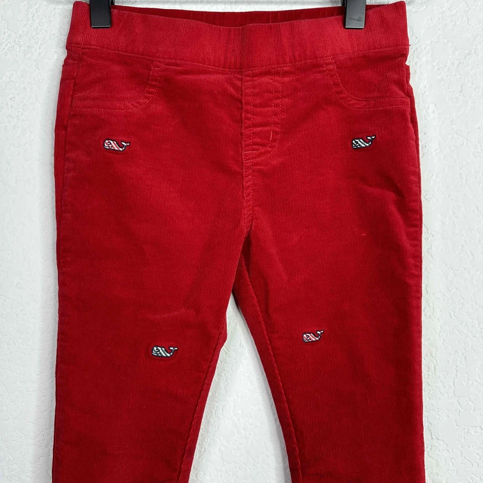 Pantalones Vineyard Vines Niñas Talla 7 Rojo Ballena Bordado Pana Festivo Vacaciones Foto 3 de 4