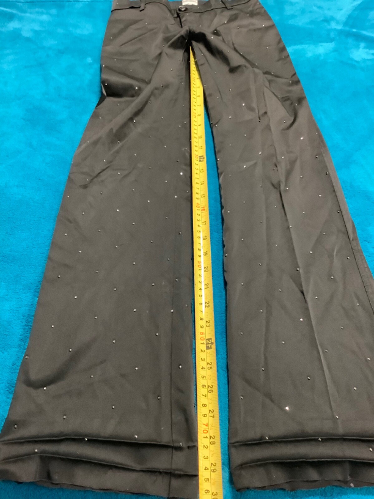 MOSCHINO JEANS pantaloni raso con borchie pietra neri italiani gamba dritta orlo fila XS