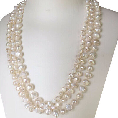 9Strands 6MM White Baroque Freshwater Pearl Necklace 