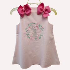 Bunny little girl dress, Easter dress, Embroider girl dress, Bunny and flowers d